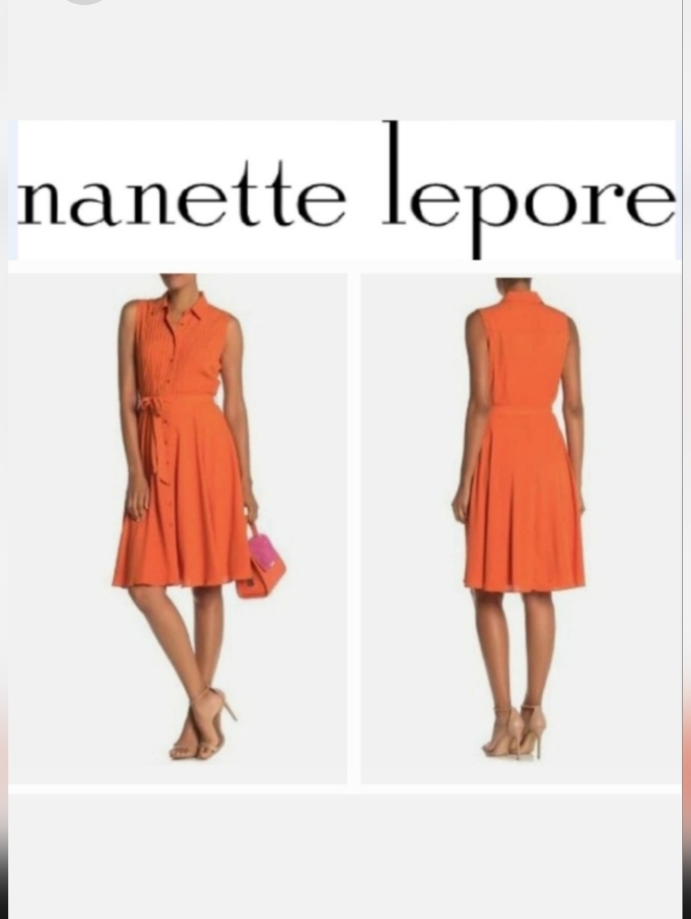 Nanette Lepore Sleeveless Midi Dress Chiffon Pleated Buttondown Vivid Coral 14
